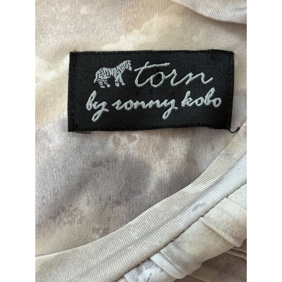 Torn by Ronny Kobo Women's Dress Pleated Patterned Long Sleeve Gray Beige Small - Picture 4 of 8